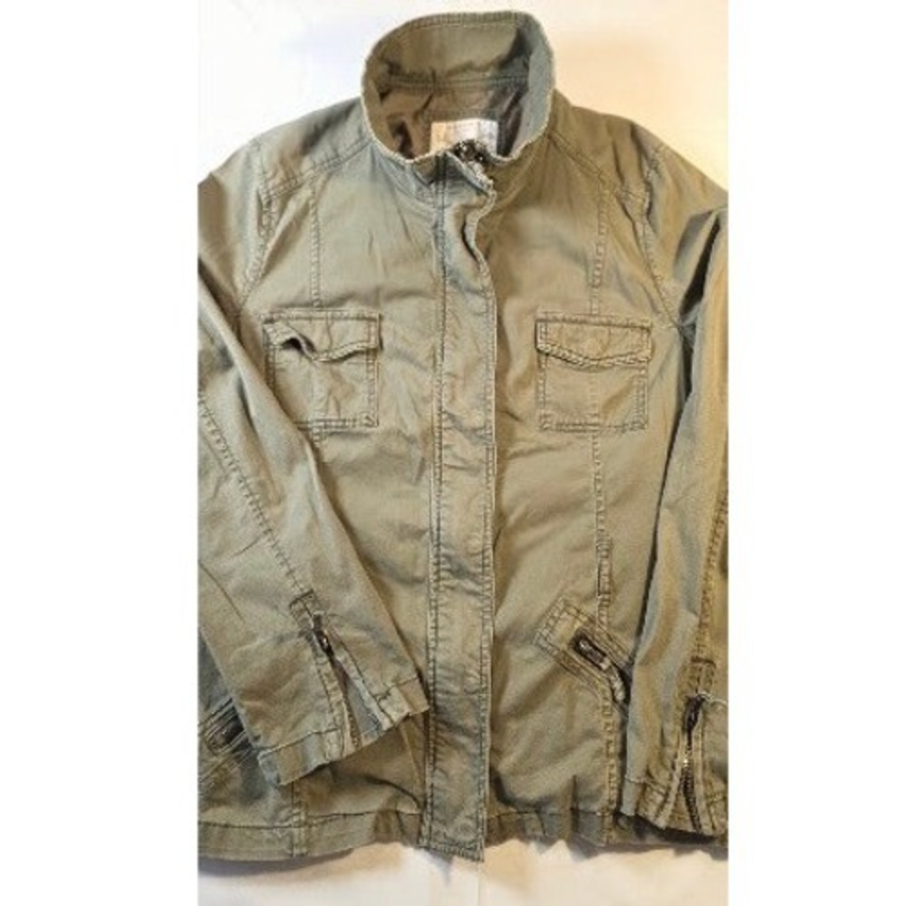 Sonoma Life Style Womens Olive Green Utility Military Jacket Full Zip Size M
